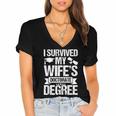 I Survived My Wifes Doctorate Degree Graduation Women's Jersey Short Sleeve Deep V-Neck Tshirt
