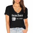 Teacher Est 2018 Vintage Graduation Women's Jersey Short Sleeve Deep V-Neck Tshirt