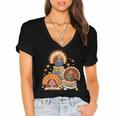 Turkey Read Books Reading Fall Thanksgiving Teacher Women's Jersey Short Sleeve Deep V-Neck Tshirt