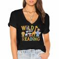 Wild About Reading Kid Love Wild Animal Books Back To School Women's Jersey Short Sleeve Deep V-Neck Tshirt Wild About Reading Kid Love Wild Animal Books Back To School Women's Jersey Short Sleeve Deep V-Neck Tshirt