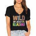 Wild About Reading Library Day Reading Books & Bookworm Women's Jersey Short Sleeve Deep V-Neck Tshirt Wild About Reading Library Day Reading Books & Bookworm Women's Jersey Short Sleeve Deep V-Neck Tshirt