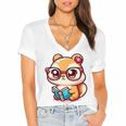 Adorable Book Lover Chipmunk With Reading Glasses Cute Premium Women's Jersey Short Sleeve Deep V-Neck Tshirt