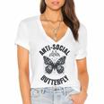 Anti-Social Butterfly Awkward Introvert Homebody Humor Women's Jersey Short Sleeve Deep V-Neck Tshirt