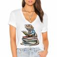 Bearded Dragon Reading Books Matching Bookworm Librarian Women's Jersey Short Sleeve Deep V-Neck Tshirt Bearded Dragon Reading Books Matching Bookworm Librarian Women's Jersey Short Sleeve Deep V-Neck Tshirt