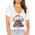 “Books Coffee & Yarn Enthusiast Cozy Reader Women's Jersey Short Sleeve Deep V-Neck Tshirt