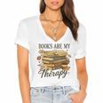 Books Are My Therapy Vintage Book Lover Daisy Art Women's Jersey Short Sleeve Deep V-Neck Tshirt Books Are My Therapy Vintage Book Lover Daisy Art Women's Jersey Short Sleeve Deep V-Neck Tshirt