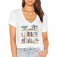 Bookshelves With Books & Plants Premium Women's Jersey Short Sleeve Deep V-Neck Tshirt