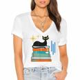 Cat And Books Retro Midcentury Mid Century Aesthetic Women's Jersey Short Sleeve Deep V-Neck Tshirt Cat And Books Retro Midcentury Mid Century Aesthetic Women's Jersey Short Sleeve Deep V-Neck Tshirt