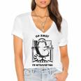 Cat With Coffee On Computer Go Away I'm Introverting Women's Jersey Short Sleeve Deep V-Neck Tshirt