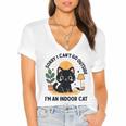Cat Shirt Introvert Sorry I Can’t Go I’m An Indoor Cat Women's Jersey Short Sleeve Deep V-Neck Tshirt