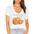 Cats Books And Coffee Heart Cozy Cat Lover Bookworm Readers Women's Jersey Short Sleeve Deep V-Neck Tshirt