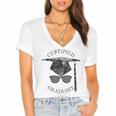 Certified Graduate Vintage Mortarboard Graduation Women's Jersey Short Sleeve Deep V-Neck Tshirt