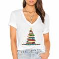 Christmas Tree Of Books Holiday Women's Jersey Short Sleeve Deep V-Neck Tshirt