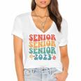 Class Of 2023 Senior 2023 Graduation Retro Seniors Women's Jersey Short Sleeve Deep V-Neck Tshirt