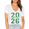 Class Of 2026 Graduation Varsity Green And On The Back Women's Jersey Short Sleeve Deep V-Neck Tshirt