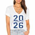 Class Of 2026 Graduation Varsity Navy Blue Letters Premium Tri-Blend Women's Jersey Short Sleeve Deep V-Neck Tshirt