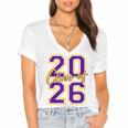 Class Of 2026 Graduation Varsity Purple And Yellow Letters Women's Jersey Short Sleeve Deep V-Neck Tshirt