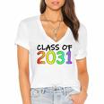 Class Of 2031 Pre-K -12th Grade Hand Prints Space Graduation Women's Jersey Short Sleeve Deep V-Neck Tshirt