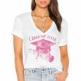 Class Of 2032 Senior 2032 Back To School 2032 Graduation Cap Women's Jersey Short Sleeve Deep V-Neck Tshirt