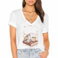 Coffee Cats & Books Cute Cat Book Lover Reading Women's Jersey Short Sleeve Deep V-Neck Tshirt