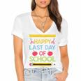 Cool Stylish Happy Last Day Of School Shirt Graduation Women's Jersey Short Sleeve Deep V-Neck Tshirt