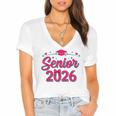 Coquette Pink Bow Senior 2026 Class Of Graduation Women's Jersey Short Sleeve Deep V-Neck Tshirt