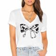 Cow Print Bow And Stethoscope Nurse RN Graduation Coquette Women's Jersey Short Sleeve Deep V-Neck Tshirt