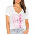 Cute Girls Women Class 2025 Graduation Senior Coquette Bow Women's Jersey Short Sleeve Deep V-Neck Tshirt