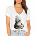 Cute Penguin Reading Book Faux-Crochet Print Women's Jersey Short Sleeve Deep V-Neck Tshirt Cute Penguin Reading Book Faux-Crochet Print Women's Jersey Short Sleeve Deep V-Neck Tshirt
