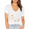 Dead Set On Reading Skeleton Halloween Book Lover Women's Jersey Short Sleeve Deep V-Neck Tshirt