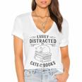 Easily Distracted By Cats And Books For Women Women's Jersey Short Sleeve Deep V-Neck Tshirt Easily Distracted By Cats And Books For Women Women's Jersey Short Sleeve Deep V-Neck Tshirt