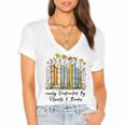 Easily Distracted By Plants And Books Bookworm Gardening Women's Jersey Short Sleeve Deep V-Neck Tshirt