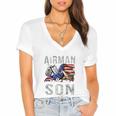 My Favorite Airman Calls Me Son Air Force Graduation Son Women's Jersey Short Sleeve Deep V-Neck Tshirt