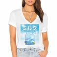 Frutiger Aero Aesthetic Tech Kawaii Milk Underwater Fishes Women's Jersey Short Sleeve Deep V-Neck Tshirt Frutiger Aero Aesthetic Tech Kawaii Milk Underwater Fishes Women's Jersey Short Sleeve Deep V-Neck Tshirt