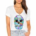 Frutiger Aero Aesthetic Tech Skull Computer Fishes Raglan Baseball Tee Women's Jersey Short Sleeve Deep V-Neck Tshirt