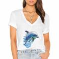 Frutiger Aero Splashy Dolphin Y2k Aesthetic Graphic Premium Women's Jersey Short Sleeve Deep V-Neck Tshirt Frutiger Aero Splashy Dolphin Y2k Aesthetic Graphic Premium Women's Jersey Short Sleeve Deep V-Neck Tshirt