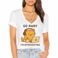 Go Away I'm Introverting Cozy Cat With Laptop And Coffee Women's Jersey Short Sleeve Deep V-Neck Tshirt Go Away I'm Introverting Cozy Cat With Laptop And Coffee Women's Jersey Short Sleeve Deep V-Neck Tshirt