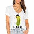 Graduation Cap Wearing Big Dill Pickle I Did It Graduate Fun Women's Jersey Short Sleeve Deep V-Neck Tshirt