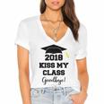 GraduationShirt Kiss My Class 2018 Goodbye Women's Jersey Short Sleeve Deep V-Neck Tshirt