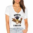 Hoot I Did It Grad Owl Holding Graduation Diploma Congrats Women's Jersey Short Sleeve Deep V-Neck Tshirt
