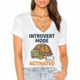Introvert Mode Activated Low Social Battery Box Turtle Women's Jersey Short Sleeve Deep V-Neck Tshirt