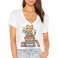 Kawaii Cat Coffee Books Teacher Men Women Girls Kids Women's Jersey Short Sleeve Deep V-Neck Tshirt Kawaii Cat Coffee Books Teacher Men Women Girls Kids Women's Jersey Short Sleeve Deep V-Neck Tshirt