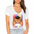 Kindergarten Graduation Level Complete Gamer Graduation Kids Women's Jersey Short Sleeve Deep V-Neck Tshirt