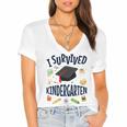 Kindergarten Graduation Shirt I Survived Kindergarten Women's Jersey Short Sleeve Deep V-Neck Tshirt