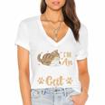 Kitty Pet Lover Introvert Person Cats Show Family Member Women's Jersey Short Sleeve Deep V-Neck Tshirt