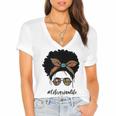 Librarian Teacher Messy Bun Life Book Library Back To School Women's Jersey Short Sleeve Deep V-Neck Tshirt
