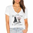 Life Better With 2 Cats Books Kitten Kitty Women Girls Kids Women's Jersey Short Sleeve Deep V-Neck Tshirt
