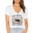 Life Is Better With Cats And Books Women's Jersey Short Sleeve Deep V-Neck Tshirt Life Is Better With Cats And Books Women's Jersey Short Sleeve Deep V-Neck Tshirt