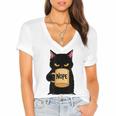Nope Coffee Cat – Introvert Humor Monday Kitty Women's Jersey Short Sleeve Deep V-Neck Tshirt