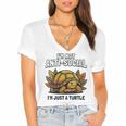 Not Anti Social Im Just A Turtle Sarcastic Introvert Humor Women's Jersey Short Sleeve Deep V-Neck Tshirt